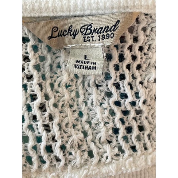 Lucky Brand Size Large Long-Sleeve Pullover Waffle Knit Top Cream - Picture 3 of 4